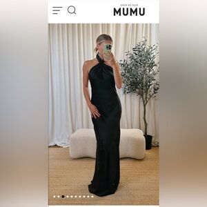Show Me Your MuMu Jasmine Halter Maxi Dress- black satin